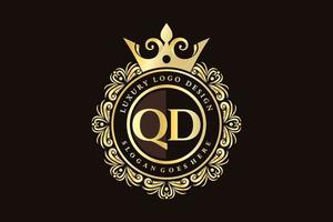 qd eerste brief goud kalligrafische vrouwelijk bloemen hand- getrokken heraldisch monogram antiek wijnoogst stijl luxe logo ontwerp premie vector