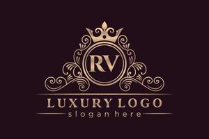 rv eerste brief goud kalligrafische vrouwelijk bloemen hand- getrokken heraldisch monogram antiek wijnoogst stijl luxe logo ontwerp premie vector