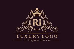 ri eerste brief goud kalligrafische vrouwelijk bloemen hand- getrokken heraldisch monogram antiek wijnoogst stijl luxe logo ontwerp premie vector