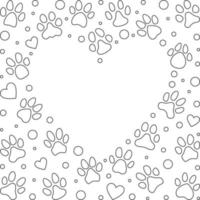hart vormig kader gemaakt van schets huisdier poot prints symbolen vector