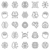 menselijk hersenen verbindingen schets pictogrammen - synapsen symbolen vector