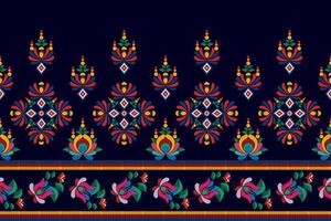 ikat etnisch naadloos patroon decoratie ontwerp. aztec kleding stof tapijt boho mandala's textiel decor behang. tribal inheems motief bloem ornamenten traditioneel borduurwerk vector geïllustreerd achtergrond