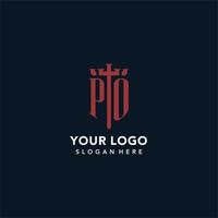 po eerste monogram logos met zwaard en schild vorm ontwerp vector