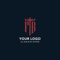 fb eerste monogram logos met zwaard en schild vorm ontwerp vector