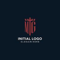 mg eerste monogram logos met zwaard en schild vorm ontwerp vector