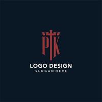 pk eerste monogram logos met zwaard en schild vorm ontwerp vector