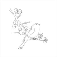 een schattig vogel zit Aan een Afdeling met lijsterbes bessen getrokken in tekening stijl. schetsen. doorlopend lijn tekening kunst. vector illustratie.