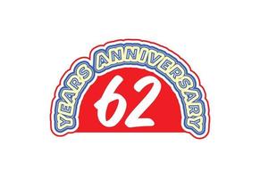 62 jaren verjaardag logo en sticker ontwerp vector