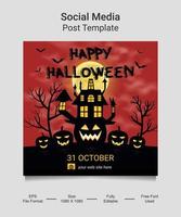 gelukkig halloween sociaal media post sjabloon ontwerp. heel geschikt voor sociaal media berichten, spandoeken, kaarten, websites enz. vector