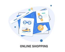 online winkel. digitaal marketing, op te slaan, e-commerce boodschappen doen concept. gestreept luifel, vlak ontwerp icoon vector illustratie