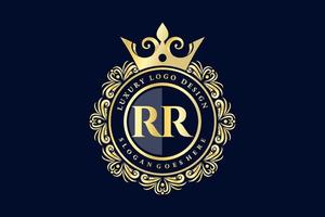 rr eerste brief goud kalligrafische vrouwelijk bloemen hand- getrokken heraldisch monogram antiek wijnoogst stijl luxe logo ontwerp premie vector