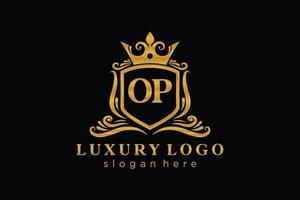 eerste op brief Koninklijk luxe logo sjabloon in vector kunst voor restaurant, royalty, boetiek, cafe, hotel, heraldisch, sieraden, mode en andere vector illustratie.