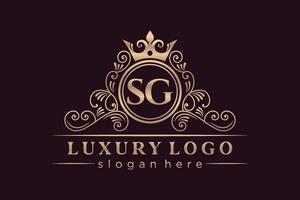 sg eerste brief goud kalligrafische vrouwelijk bloemen hand- getrokken heraldisch monogram antiek wijnoogst stijl luxe logo ontwerp premie vector