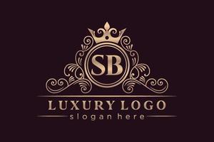 sb eerste brief goud kalligrafische vrouwelijk bloemen hand- getrokken heraldisch monogram antiek wijnoogst stijl luxe logo ontwerp premie vector