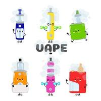 grappige leuke vrolijke vape-personagesbundelset. vector hand getrokken doodle stijl cartoon karakter illustratie pictogram ontwerp. schattige vape mascotte karakter collectie