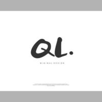 ql eerste handschrift of handgeschreven logo voor identiteit. logo met handtekening en hand- getrokken stijl. vector