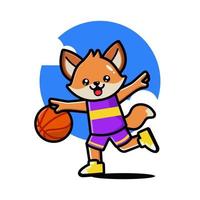 gelukkig schattig vos spelen basketbal vector