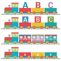houten trein met auto's en brieven abc, terug naar school, kleur vector illustratie in vlak stijl