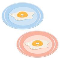 gebakken kawaii ei Aan een bord, kleur geïsoleerd vector illustratie in tekenfilm stijl