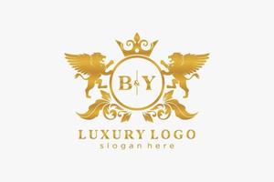 eerste door brief leeuw Koninklijk luxe logo sjabloon in vector kunst voor restaurant, royalty, boetiek, cafe, hotel, heraldisch, sieraden, mode en andere vector illustratie.