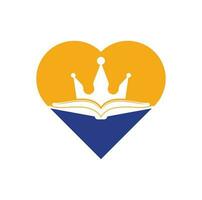 koning boek hart vorm concept vector logo sjabloon ontwerp. vector boek en kroon logo concept.