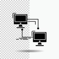 lokaal. lan. verbinding. synchroniseren. computer glyph icoon Aan transparant achtergrond. zwart icoon vector