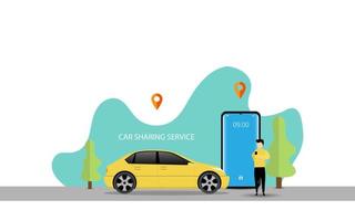 auto sharing onderhoud concept gebruik makend van smartphone vector illustratie