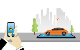 auto sharing onderhoud concept gebruik makend van smartphone vector illustratie