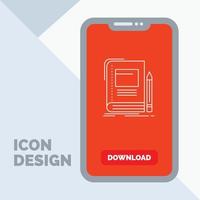 boek. bedrijf. onderwijs. notebook. school- lijn icoon in mobiel voor downloaden bladzijde vector