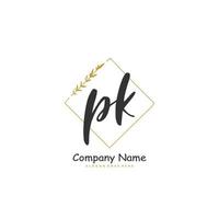 pk eerste handschrift en handtekening logo ontwerp met cirkel. mooi ontwerp handgeschreven logo voor mode, team, bruiloft, luxe logo. vector