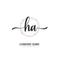 ha eerste handschrift en handtekening logo ontwerp met cirkel. mooi ontwerp handgeschreven logo voor mode, team, bruiloft, luxe logo. vector