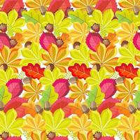 naadloos patroon van herfst bladeren van hazelnoot, eik, paard kastanje met eikels en noten. vector