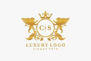 eerste cs brief leeuw Koninklijk luxe logo sjabloon in vector kunst voor restaurant, royalty, boetiek, cafe, hotel, heraldisch, sieraden, mode en andere vector illustratie.