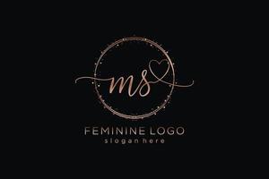 eerste Mevrouw handschrift logo met cirkel sjabloon vector logo van eerste bruiloft, mode, bloemen en botanisch met creatief sjabloon.