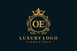 eerste oe brief Koninklijk luxe logo sjabloon in vector kunst voor restaurant, royalty, boetiek, cafe, hotel, heraldisch, sieraden, mode en andere vector illustratie.