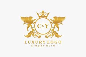 eerste cy brief leeuw Koninklijk luxe logo sjabloon in vector kunst voor restaurant, royalty, boetiek, cafe, hotel, heraldisch, sieraden, mode en andere vector illustratie.