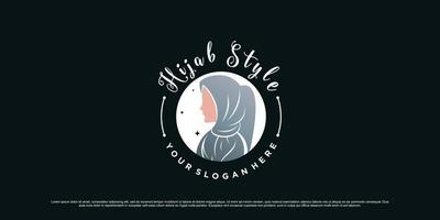 muslimah Dames logo ontwerp vervelend hijab met embleem stijl en creatief concept vector