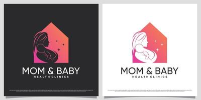 moeder en baby logo ontwerp voor baby kliniek met huis icoon en creatief concept vector