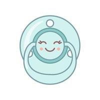 blauw baby fopspeen icoon met kawaii gezicht geïsoleerd Aan wit achtergrond. vector illustratie. ontwerp element voor kinderen, baby douche en kinderkamer decor.