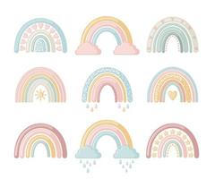 reeks met schattig regenbogen in vlak stijl geïsoleerd Aan wit achtergrond. vector illustratie. ontwerp element voor kinderen, baby douche en kinderkamer decor.