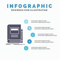 boek. bedrijf. onderwijs. notebook. school- infographics sjabloon voor website en presentatie. glyph grijs icoon met blauw infographic stijl vector illustratie.