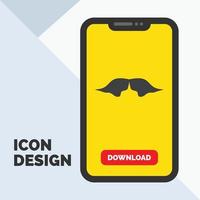 snor. hipster. verhuizer. mannetje. mannen glyph icoon in mobiel voor downloaden bladzijde. geel achtergrond vector