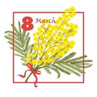bloemen groet kaart. 8 maart Internationale Dames dag. mimosa bloem vakantie achtergrond vector
