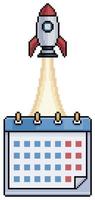 pixel kunst kalender met raket vliegend vector icoon voor 8 bit spel Aan wit achtergrond