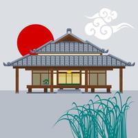 bewerkbare vlak tekenfilm stijl voorkant visie traditioneel Japans huis vector illustratie voor toerisme reizen en cultuur of geschiedenis onderwijs