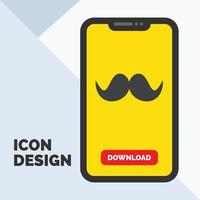 snor, hipster, verhuizer, mannelijk, mannen glyph icoon in mobiel voor downloaden bladzijde. geel achtergrond vector