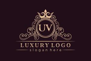 uv eerste brief goud kalligrafische vrouwelijk bloemen hand- getrokken heraldisch monogram antiek wijnoogst stijl luxe logo ontwerp premie vector