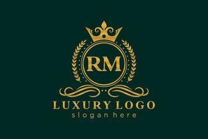 eerste rm brief Koninklijk luxe logo sjabloon in vector kunst voor restaurant, royalty, boetiek, cafe, hotel, heraldisch, sieraden, mode en andere vector illustratie.