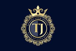 tj eerste brief goud kalligrafische vrouwelijk bloemen hand- getrokken heraldisch monogram antiek wijnoogst stijl luxe logo ontwerp premie vector