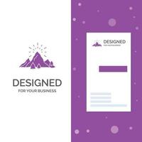 bedrijf logo voor heuvel. landschap. natuur. berg. vuurwerk. verticaal Purper bedrijf .bezoeken kaart sjabloon. creatief achtergrond vector illustratie